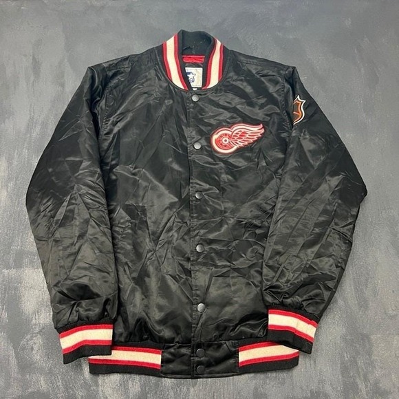 Vintage Other - Vintage Detroit Red Wings Satin Jacket Mens Large Black 1990s Starter NHL
